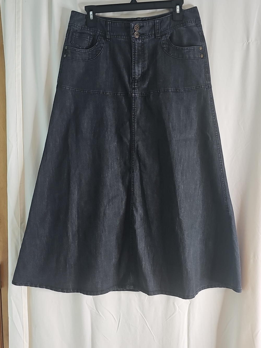 Catos Classic A-Line Black Denim Maxi Skirt